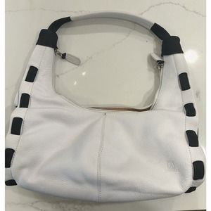 John Cole Designer White Cresent Hobo Handbag Cowhide Leather Shoulder Bag Purse